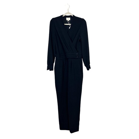 Sézane Women's US Size 8 Black Penda Wrap Jumpsuit Long Sleeve One Piece NEW - Picture 1 of 8
